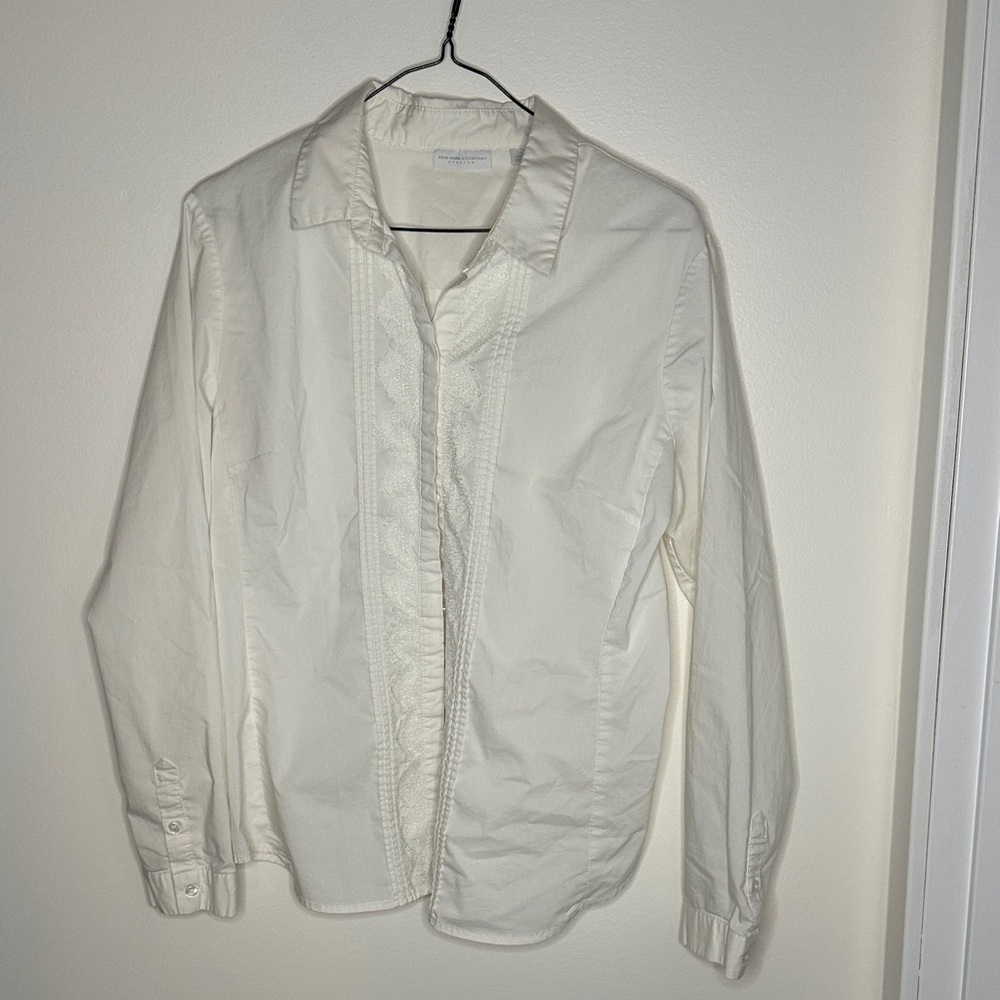 New York & Company Ivory Button-Down Shirt